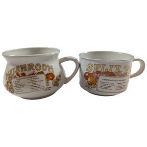 Vintage 1970s Soup Recipe Mugs Cream of Mushroom & Split Pea Soup Set of 2